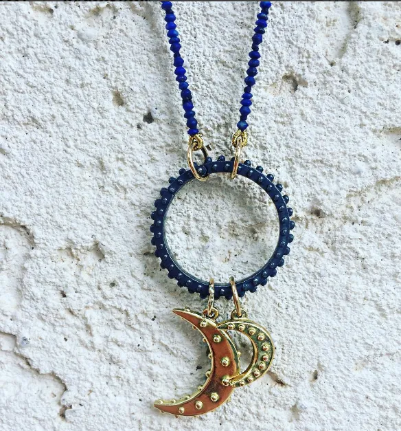 BOHEME LAPIS and GOLD HOOPS OPEN CHAIN